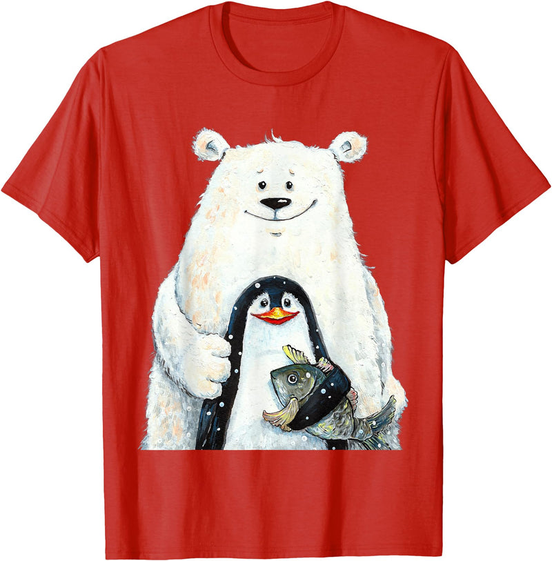 click here for better animal tees cute Polar bear and penguin bird fish lovers animal friends T-Shirt - Red