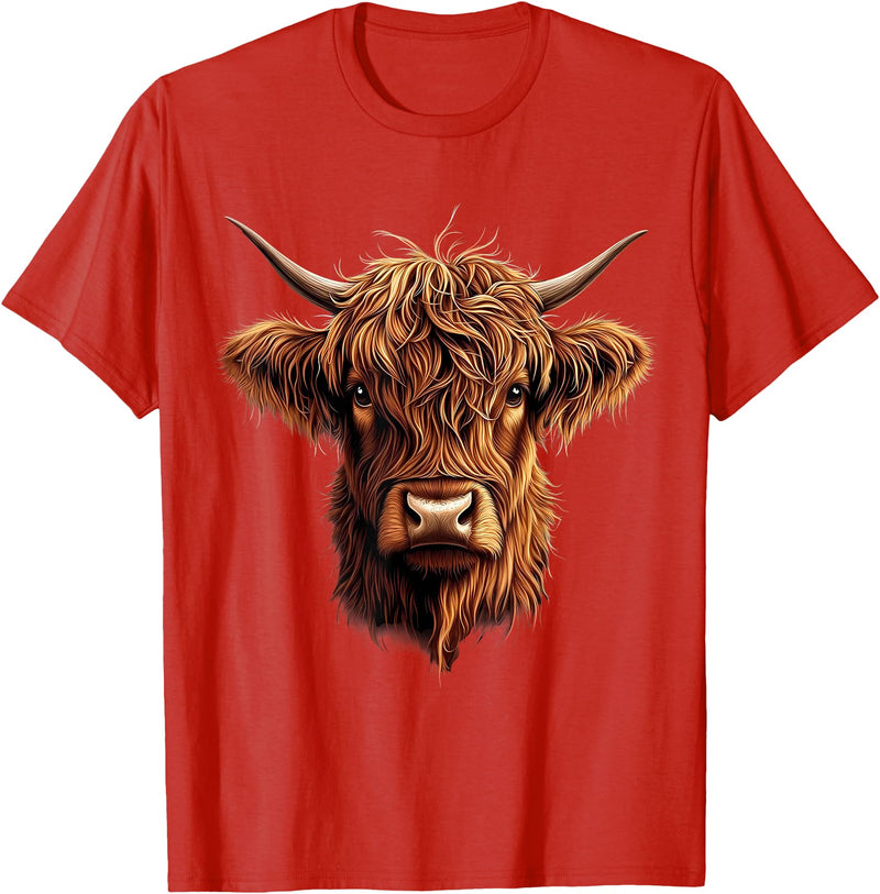 Cute Scottish Highlander Cattle Designs Scottish Highland Cow Messy Bun Scottish Highlander Cow T-Shirt - Red
