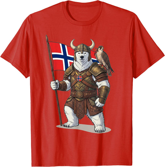 Nordic Heritage Viking Norway Designs Norway Flag Norge Norwegian Pride Viking Polar Bear Nordic T-Shirt - As Pictured
