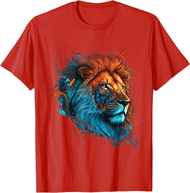 Teexpression Roaring Colors - Lion Graphic Design with a Vibrant Twist T-Shirt Small - Red