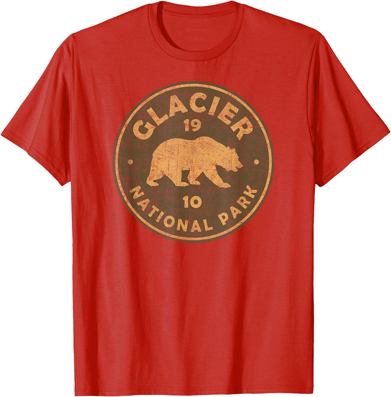 Vintage Glacier National Park Souvenir Shirts Retro Glacier National Park Montana Women Men Kids Hiking T-Shirt - Red
