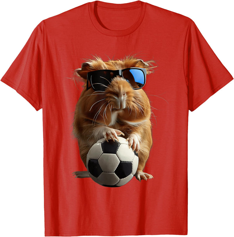 Animal Soccer Design Guinea Pig Soccer T-Shirt - Red