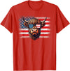 Funny Cute Highland Cow 4th Of July Farmer Gifts Highland Cow American Flag Farm Cow Lover Patriotic Vintage Style T-Shirt -