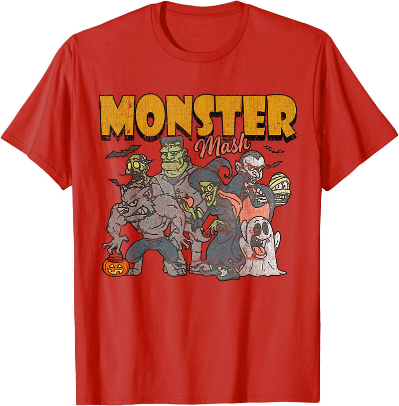 Monster Mash Vintage Ghost Halloween Funny T-Shirt - Red