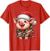 Wrapped with Christmas Lights Pig Christmas Lights Santa Hat Xmas Snow T-Shirt - Red
