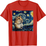 Hamster Van Gogh Style Starry Night T-Shirt - Red