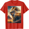 African Safari Lion Savanna Wildlife African Safari Lion Double Exposure Savanna Wildlife T-Shirt - Red