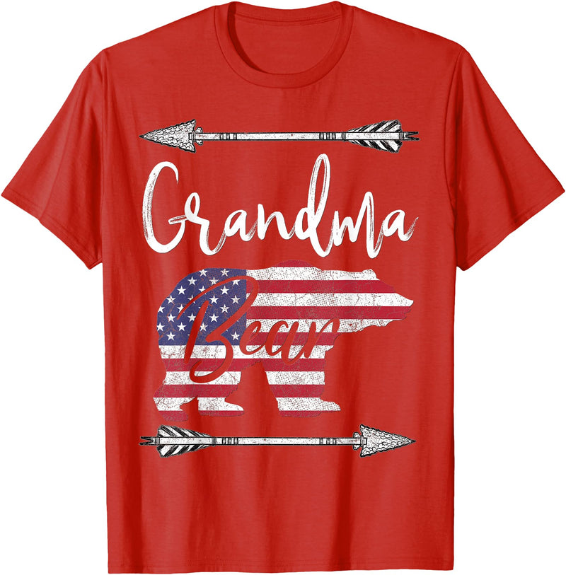 Grandma Bear 4TH OF JULY T Shirt 4th of July Gift For Women Grandma Bear American Flag USA T-Shirt - Red