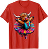 Scottish Highland Cow Ballet Dancer Ballerina Scottish Highland Cow Dancing T-Shirt - Red