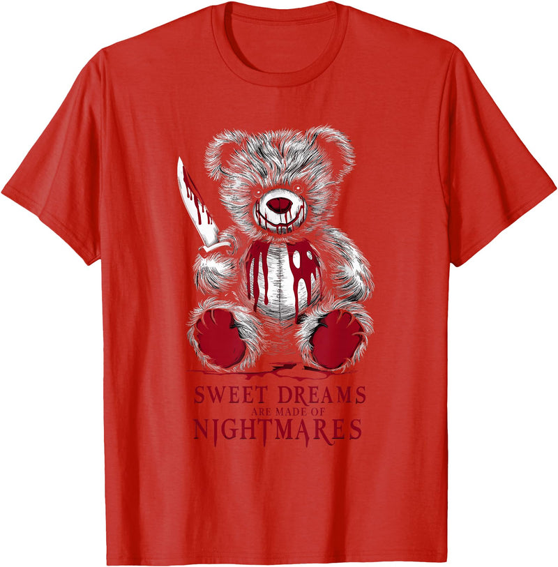 Horror Teddy Bear Horror Movie Scary Creepy Terrifying Teddy Spooky Plush Horror Teddy Bear Scary T-Shirt - Red