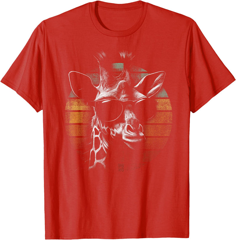Vintage Giraffe Apparel. Giraffe Vintage Sunglasses Funny Retro African Animal T-Shirt - Red
