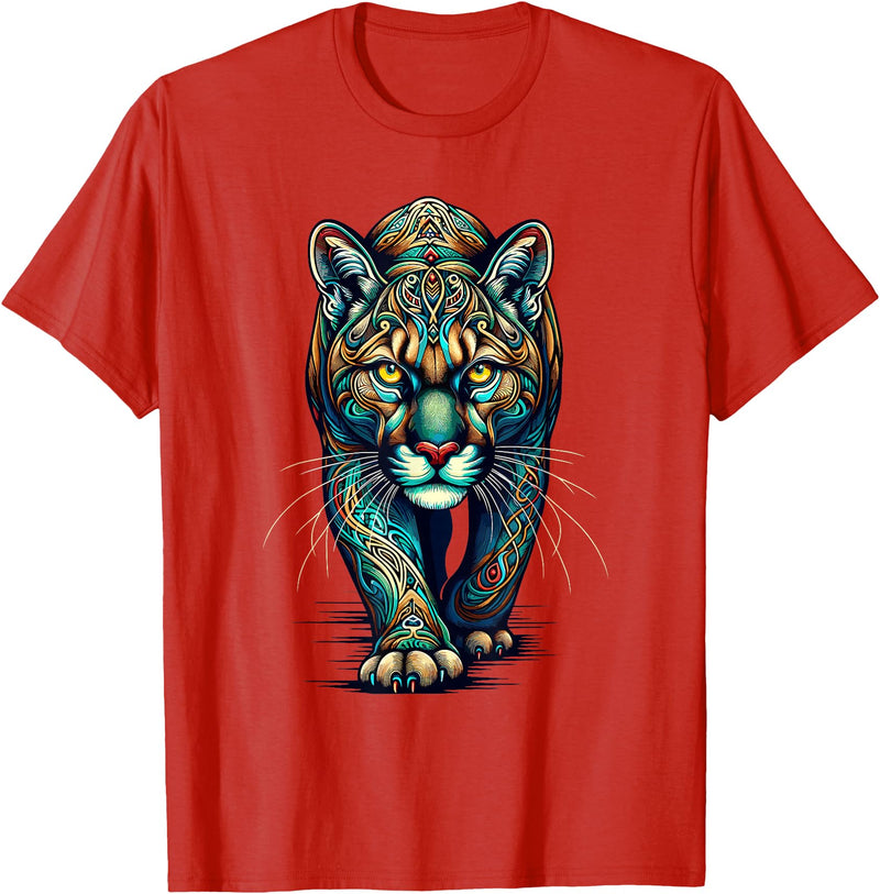 Cougars Gift For A Cougar Lover Mandala Art Cougars Cougar Mountain Lion Puma T-Shirt - Red