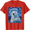 Bear Designs. Cute Polar Bear Van Gogh Style Starry Night Graphic T-Shirt - Red