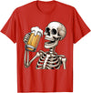 Halloween Skull Skeleton Drinking Beer Funny Kids Skeleton Drinking Beer Halloween Spooky Season Mens Womens T-Shirt - Red