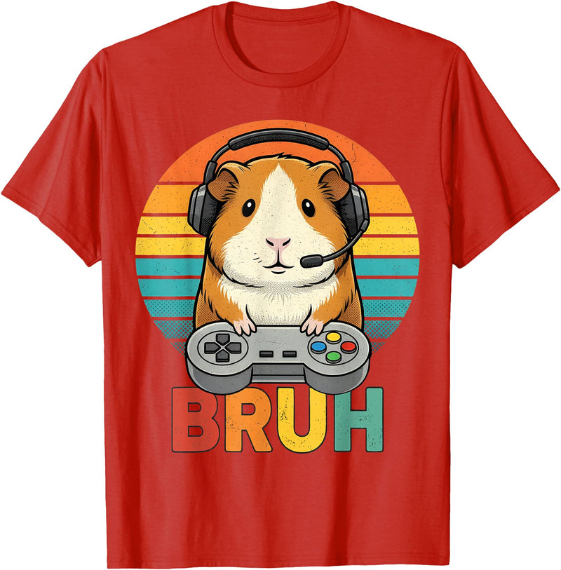 Gamer Guinea Pig Bruh Vintage Gaming For Boys Kids Gaming Guinea Pig Bruh Retro Guinea Pig Gamer Bruh Kids Boys T-Shirt - Red