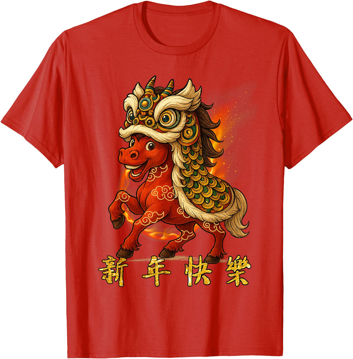 Chinese New Year of Fire Horse 2026 Funny Tee Year of The Fire Horse Zodiac Funny Chinese New Year 2026 T-Shirt - Red