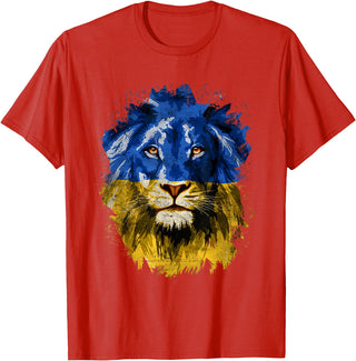 Vintage Yellow & Blue Flag Lion Face National Colours T-Shirt - Red