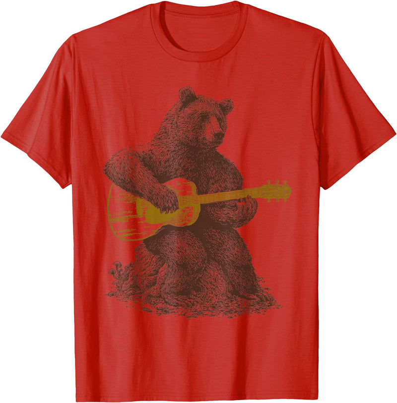 BEAR TEE Bear plays guitar for men and women T-Shirt - Red
