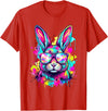 Happy Easter Bunny Face Tie Dye Bunny Rabbit with Glasses T-Shirt in Red