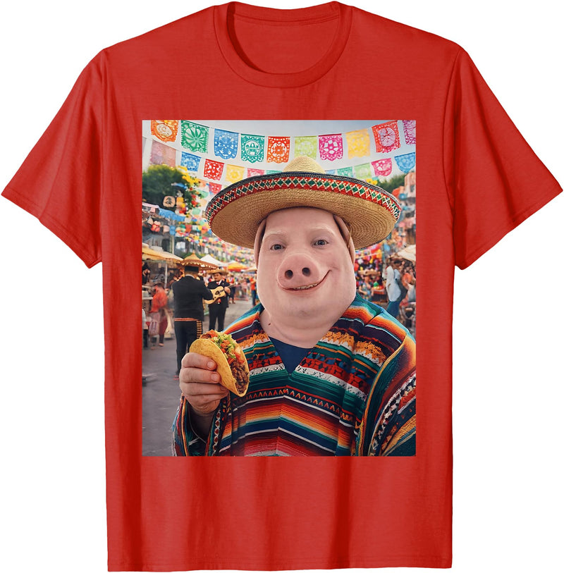 Pig John Pork Mexico Meme John Pork Funny Pig Man Mexican Fiesta Cinco de Mayo Taco T-Shirt - Red