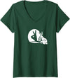 Womens Funny Rabbit Hand Shadow Projection Bunny Hare V-Neck T-Shirt in Dark Green