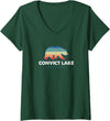 Convict Lake Shirts Womens Convict Lake California Sunset Bear Outdoors Boating Fishing V-Neck T-Shirt - Dark Green