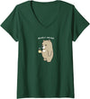 Cute Coffee Doodle Womens Animal Pun "Bearly Awake", Sleepy Bear with a Cup of Coffee V-Neck T-Shirt - Dark Green