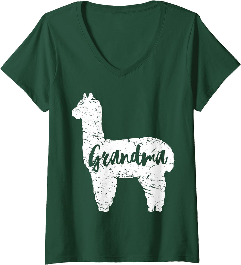 VepaDesigns Funny Llama Shirts Womens Grandma Llama Cute Alpaca Animal Lover Llama-Lover V-Neck T-Shirt - Dark Green