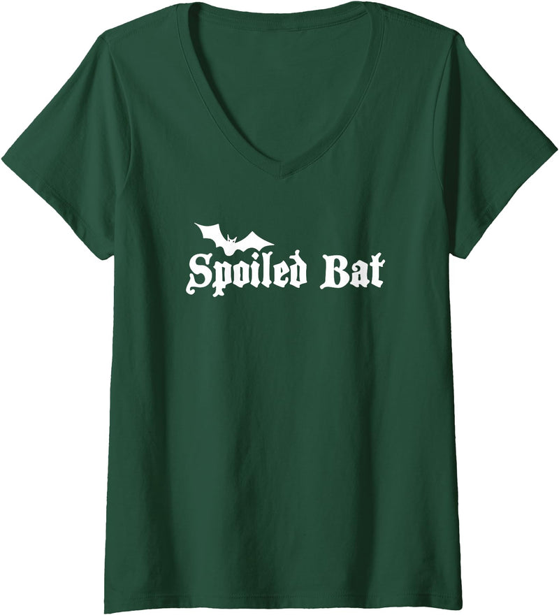 Halloween Spooky T's Womens Spoiled Bat V-Neck T-Shirt - Dark Green