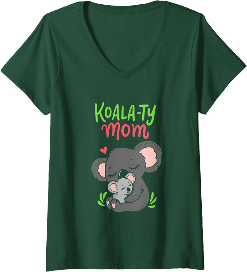 Koalafied Moms Koala Bears Clothes Womens Koala-ty Mom Koala Bear Mama Mother's Day Animal Pun Gift V-Neck T-Shirt - Dark Green