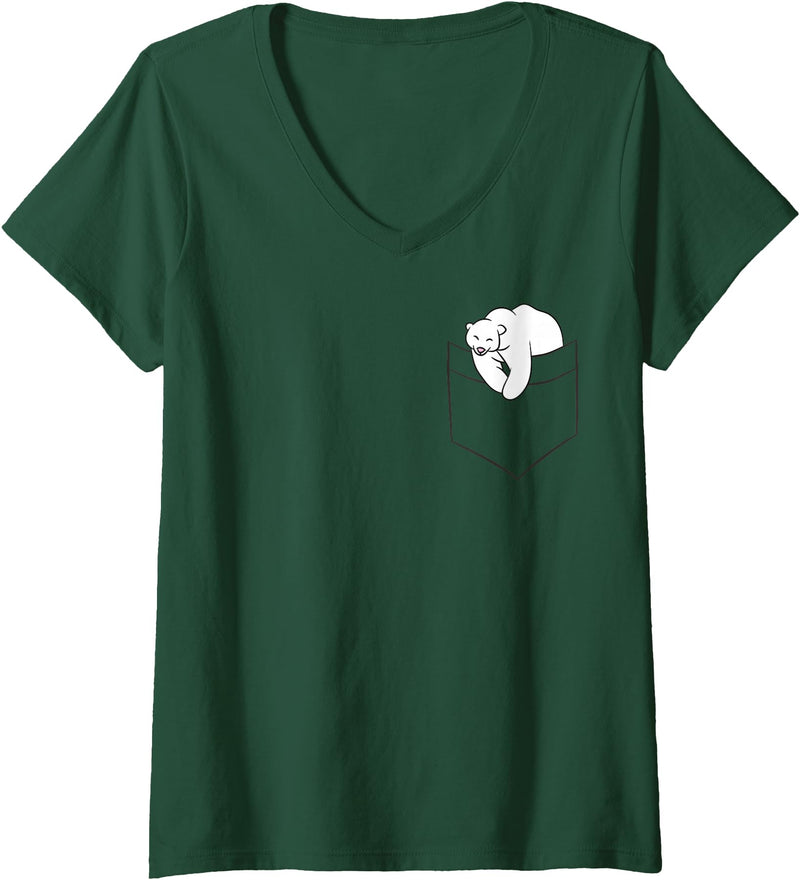 Cute Polar Bear Gifts And Tees Womens Polar Bear in Bag Cute Polar Bear Children Baby Polar Bear V-Neck T-Shirt - Dark Green