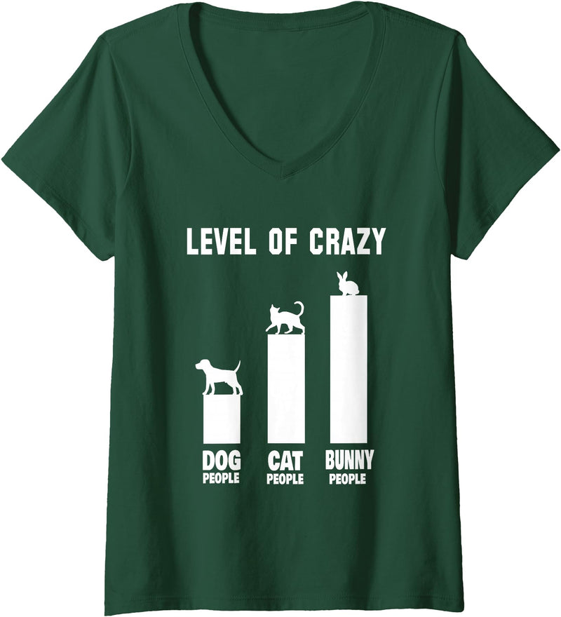 Womens Bunny Outfit Rabbit Owners Level of Crazy Bunny V-Neck T-Shirt in Dark Green