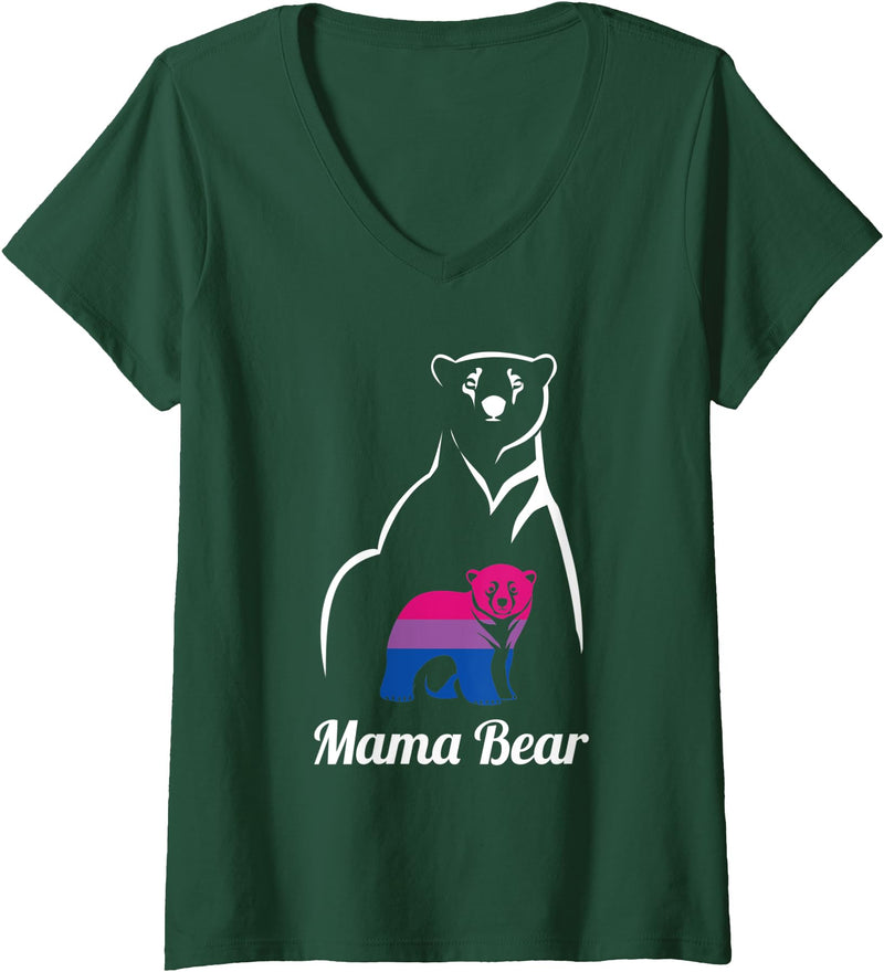 LGBT Bisexual Pride Mama Bear Designs Co. Womens LGBT Bisexual Pride Mama Bear Bi V-Neck T-Shirt - Dark Green