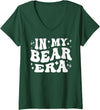 AddictiveDesignsCo Animal Merch Women's In My Bear Era School Mascot Spirit Wildlife Animal Love V-Neck T-Shirt - Dark Green