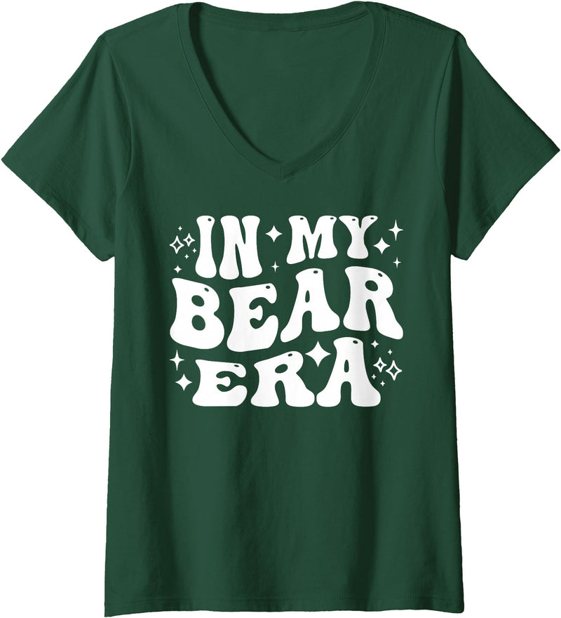 AddictiveDesignsCo Animal Merch Women's In My Bear Era School Mascot Spirit Wildlife Animal Love V-Neck T-Shirt - Dark Green