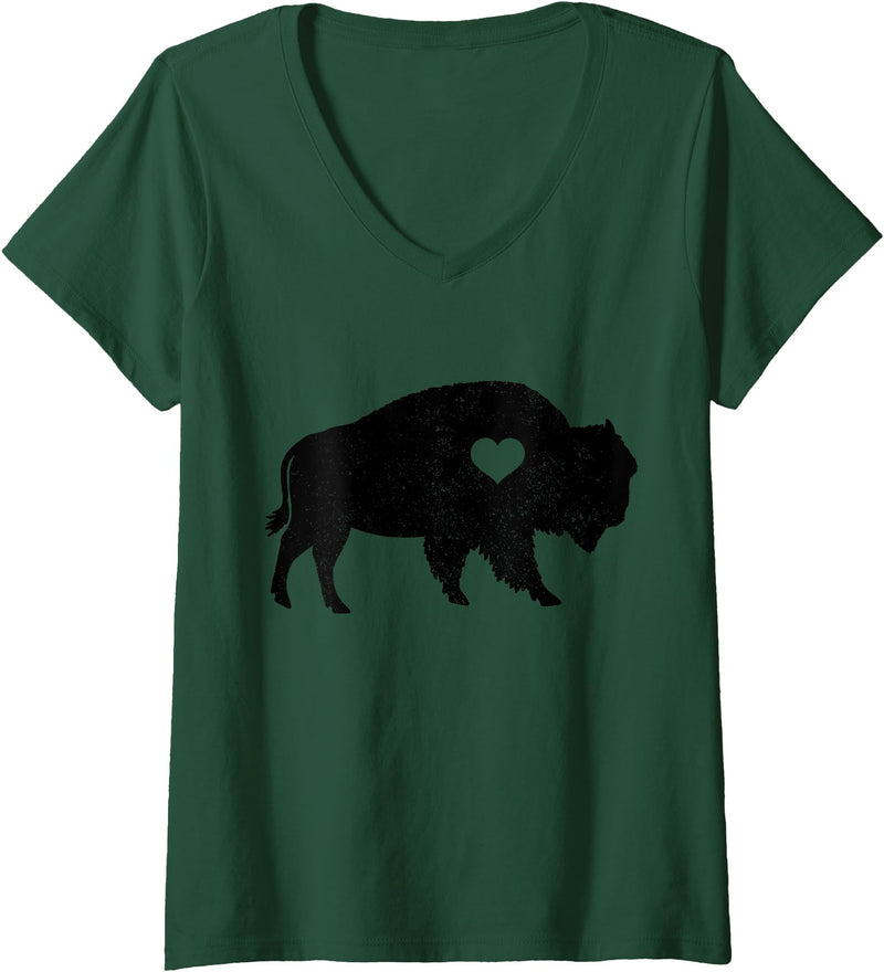 We Love Bison Womens Bison Lover American Buffalo National Park Souvenir Vintage V-Neck T-Shirt - Dark Green