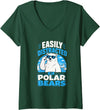 Women's Easily Distracted By Polar Bears V-Neck T-Shirt - Dark Green
