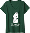 Womens Life Is Better with a Bunny Cute Bunny Rabbit V-Neck T-Shirt in Dark Green