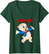 Womens Looney Tunes Porky Pig Vintage Portrait V-Neck T-Shirt - Dark Green