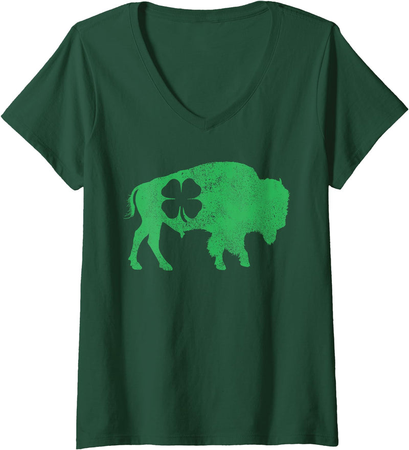 Buffalo - St Patricks Day Funny Women's Buffalo - Shamrock St. Patrick's Day Saint Paddy's V-Neck T-Shirt - Dark Green