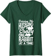Womens Driving My Husband Crazy One Rabbit at a Time V-Neck T-Shirt in Dark Green