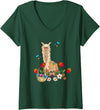 Easter Lama, Llama Lover Womens Lama, Llama With Easter Eggs Basket V-Neck T-Shirt - Dark Green