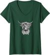 Highland Cow Wildlife T-Shirts Womens Highland Cow - Hand Drawn Illustration T-Shirt V-Neck T-Shirt - Dark Green