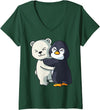 Penguin and Polar Bear Hug Antarctica Animals Womens Cute Polar Bear and Penguin Arctic Animal Lover Hugging V-Neck T-Shirt - Dark Green