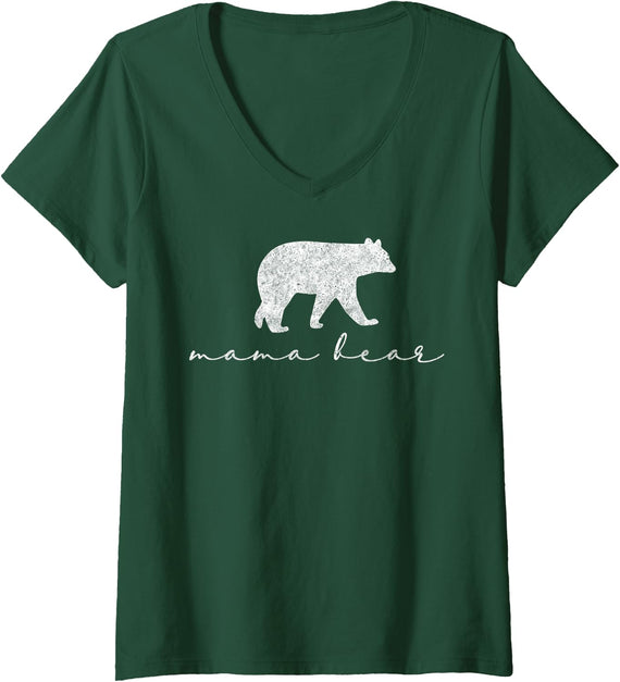 Womens Mama Bear Shirt Cute Mothers Day Gift White V-Neck T-Shirt - Dark Green