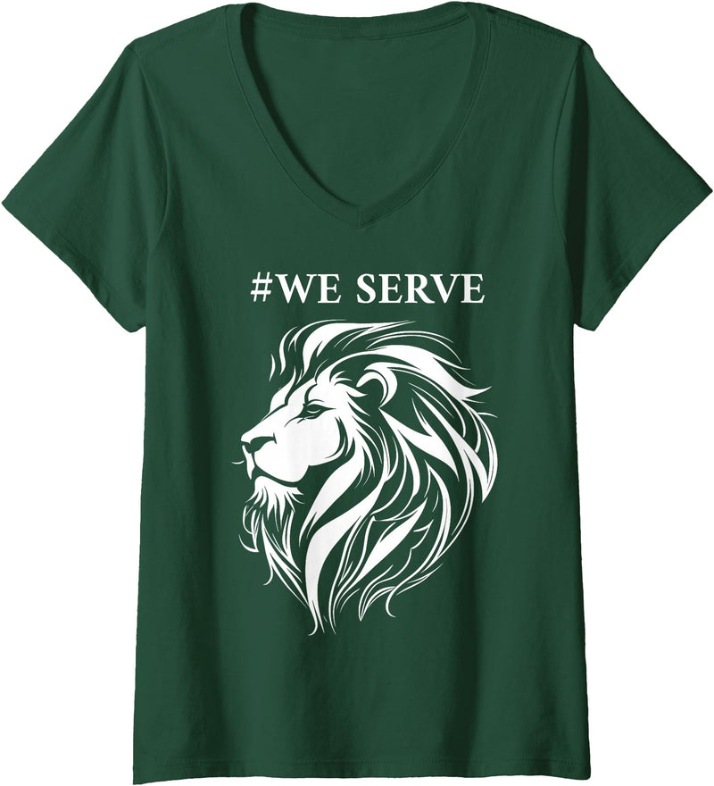 Lions international We Serve Lions outfits Womens Lions Club International We Serve Lions V-Neck T-Shirt - Dark Green
