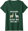 GenX Gear Women's Funny Llamas Carl What did You Do? CAAAARL with Hats Meme V-Neck T-Shirt - Dark Green
