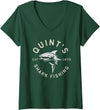 Funny Quints Shark Fishing Womens Vintage Quint's Shark Fishing 1975 Retro V-Neck T-Shirt - Dark Green