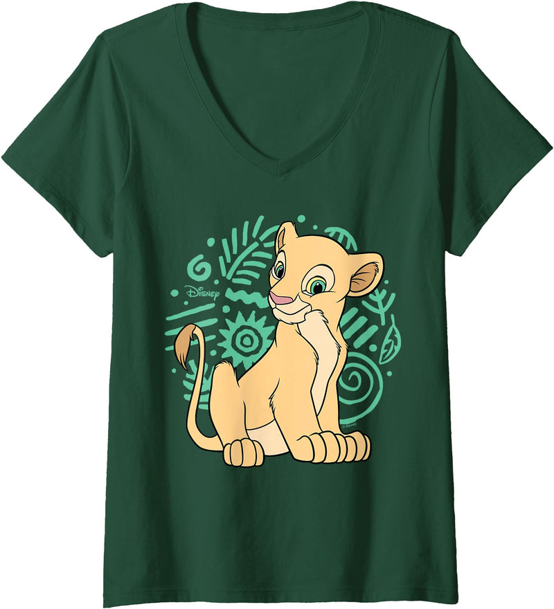 Disney Womens The Lion King - Nala V-Neck T-Shirt - Dark Green