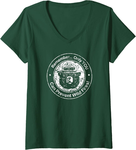Women's Smoky Bear Only You Seal V-Neck T-Shirt - Dark Green